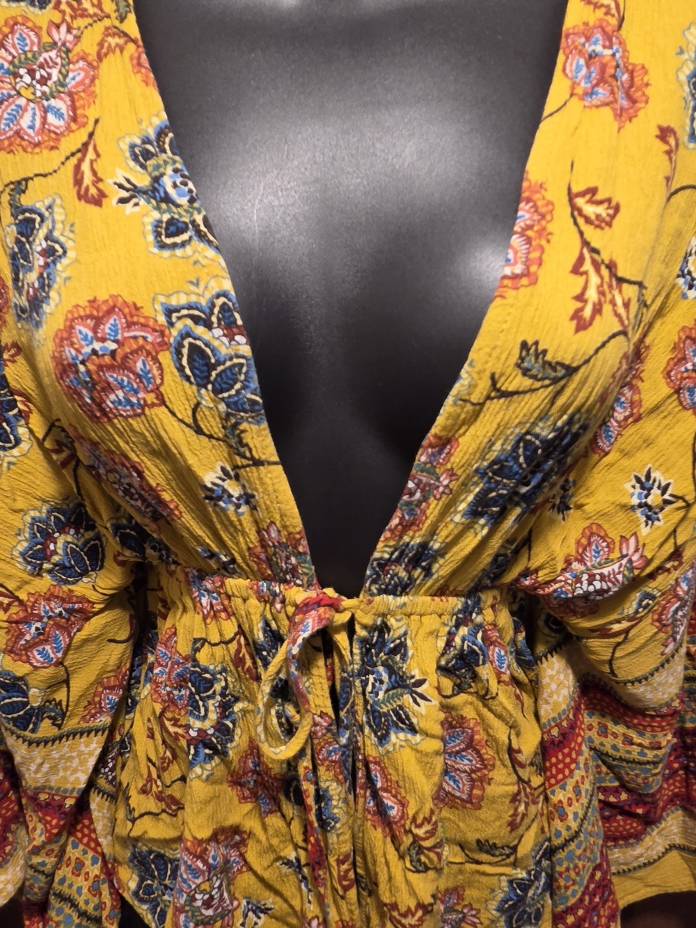 Anthropologie Liberty Love Mustard Floral Tie-Front Tunic SzS